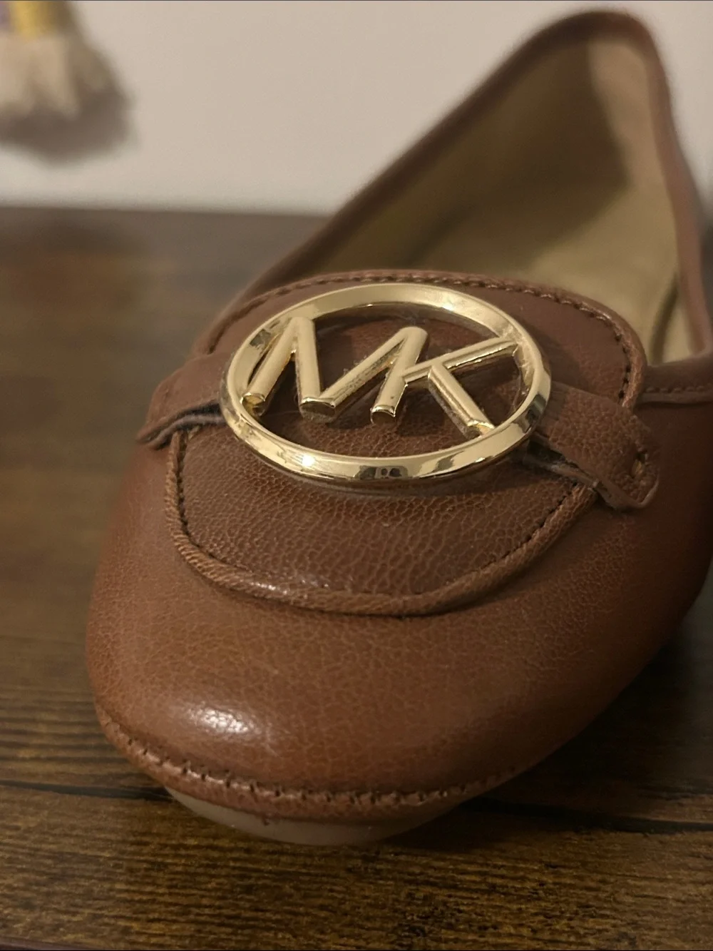 Michael Kors Tan Brown Leather MK Logo Loafers